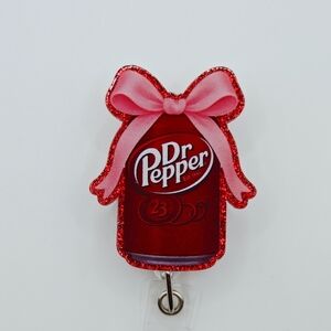 Dr Pepper Coquette Red Glitter Badge Reel Belt Or Alligator Clip